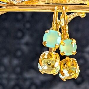 Genuine Aquamarine 1.87 Carats & Aqua Chalcedony in Yellow Gold Drop Earrings